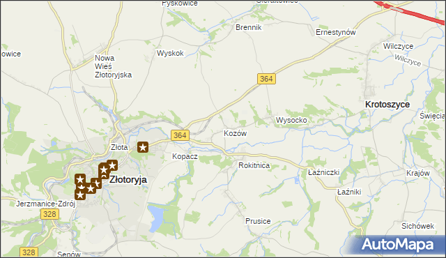 mapa Kozów gmina Złotoryja, Kozów gmina Złotoryja na mapie Targeo