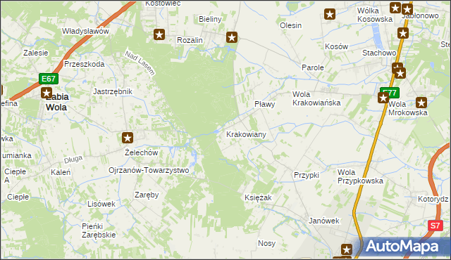 mapa Krakowiany gmina Nadarzyn, Krakowiany gmina Nadarzyn na mapie Targeo