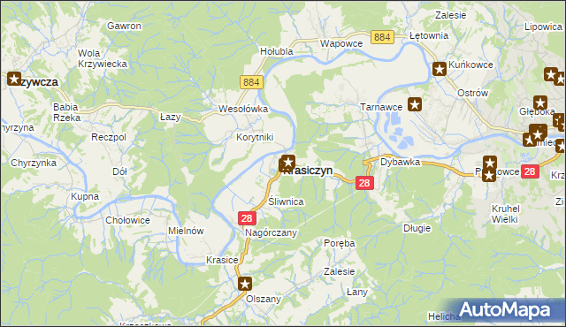 mapa Krasiczyn, Krasiczyn na mapie Targeo