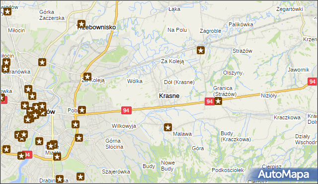 mapa Krasne powiat rzeszowski, Krasne powiat rzeszowski na mapie Targeo