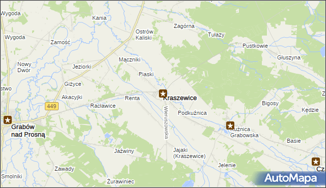 mapa Kraszewice powiat ostrzeszowski, Kraszewice powiat ostrzeszowski na mapie Targeo