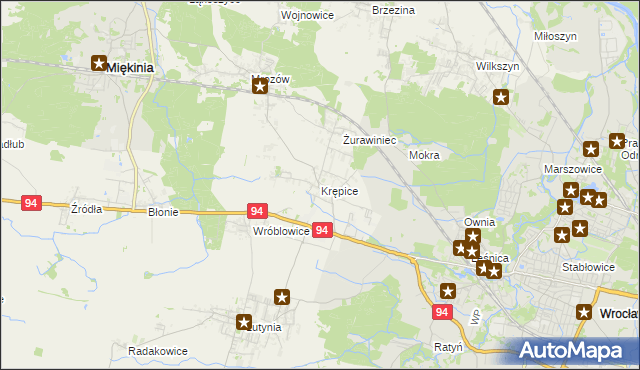 mapa Krępice gmina Miękinia, Krępice gmina Miękinia na mapie Targeo