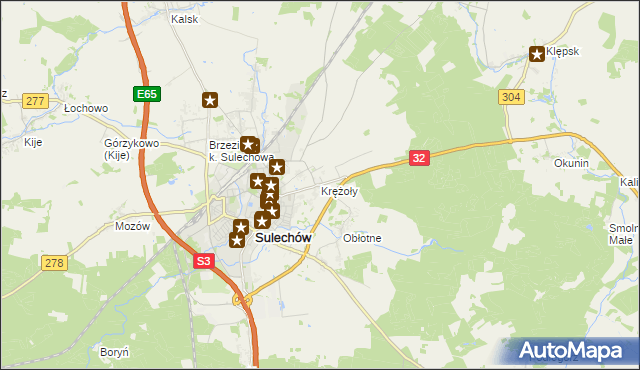 mapa Krężoły gmina Sulechów, Krężoły gmina Sulechów na mapie Targeo