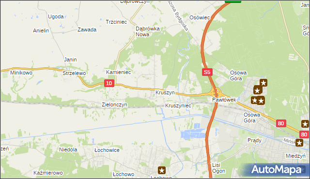 mapa Kruszyn gmina Sicienko, Kruszyn gmina Sicienko na mapie Targeo