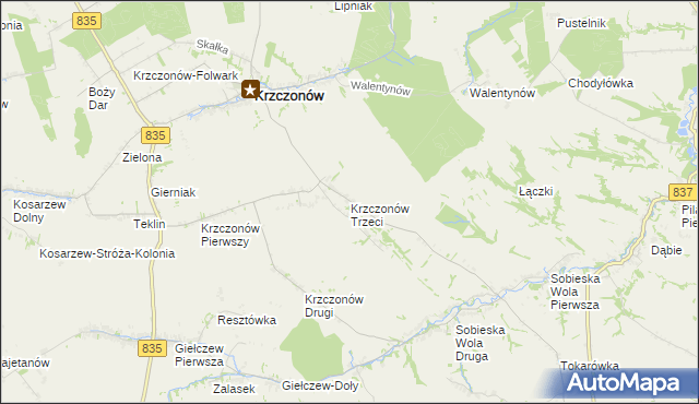 mapa Krzczonów Trzeci, Krzczonów Trzeci na mapie Targeo