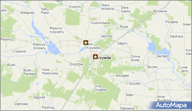 mapa Krzywda powiat łukowski, Krzywda powiat łukowski na mapie Targeo