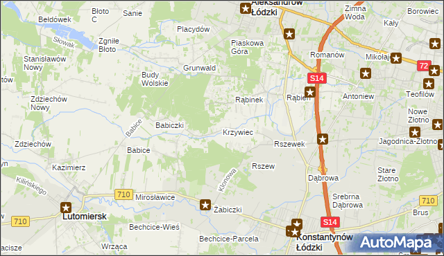 mapa Krzywiec gmina Aleksandrów Łódzki, Krzywiec gmina Aleksandrów Łódzki na mapie Targeo