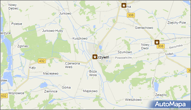 mapa Krzywiń, Krzywiń na mapie Targeo