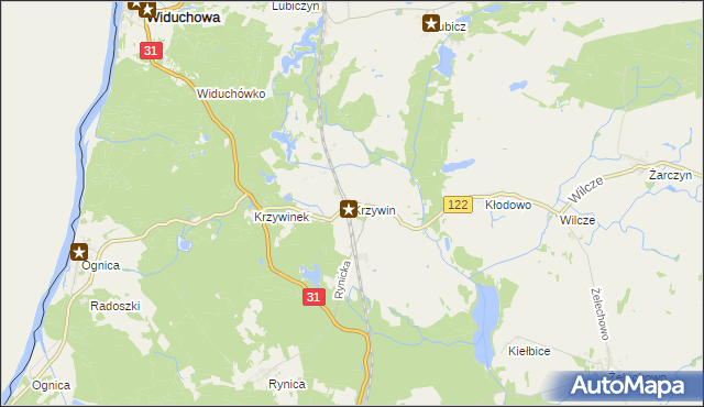 mapa Krzywin gmina Widuchowa, Krzywin gmina Widuchowa na mapie Targeo