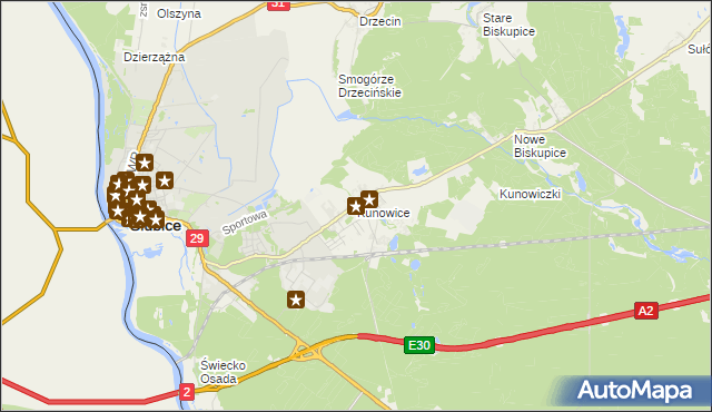 mapa Kunowice, Kunowice na mapie Targeo