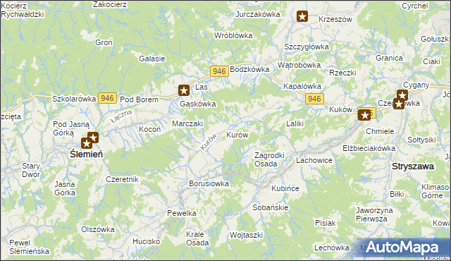 mapa Kurów gmina Stryszawa, Kurów gmina Stryszawa na mapie Targeo