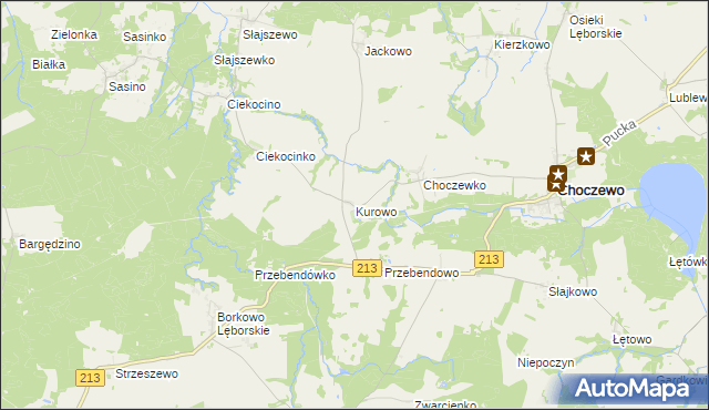 mapa Kurowo gmina Choczewo, Kurowo gmina Choczewo na mapie Targeo