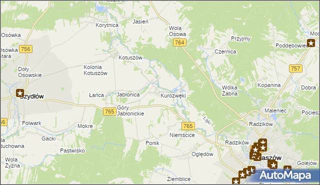 mapa Kurozwęki, Kurozwęki na mapie Targeo