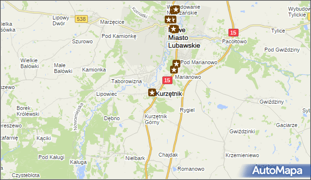 mapa Kurzętnik, Kurzętnik na mapie Targeo