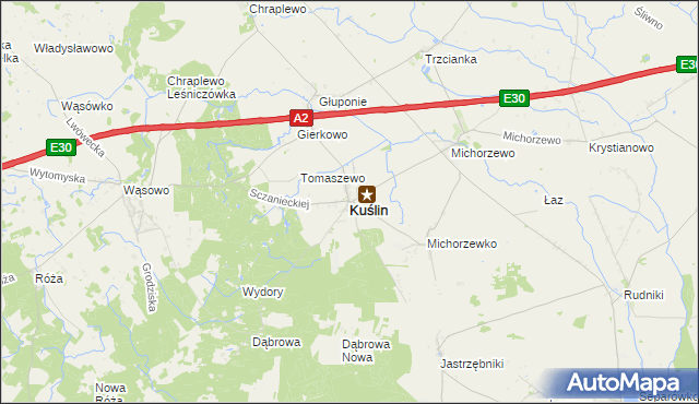 mapa Kuślin, Kuślin na mapie Targeo