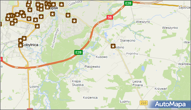 mapa Kusowo gmina Słupsk, Kusowo gmina Słupsk na mapie Targeo