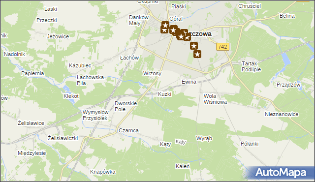 mapa Kuzki gmina Włoszczowa, Kuzki gmina Włoszczowa na mapie Targeo