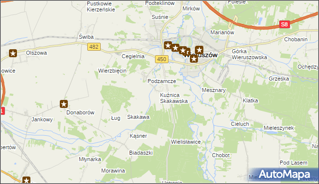 mapa Kuźnica Skakawska, Kuźnica Skakawska na mapie Targeo