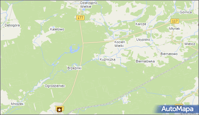 mapa Kuźniczka gmina Wieleń, Kuźniczka gmina Wieleń na mapie Targeo