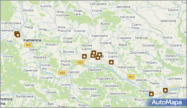 mapa Łącko powiat nowosądecki, Łącko powiat nowosądecki na mapie Targeo