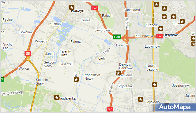 mapa Łady gmina Raszyn, Łady gmina Raszyn na mapie Targeo