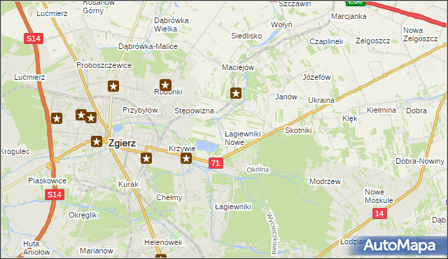 mapa Łagiewniki Nowe, Łagiewniki Nowe na mapie Targeo