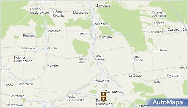 mapa Łany Wielkie gmina Żarnowiec, Łany Wielkie gmina Żarnowiec na mapie Targeo