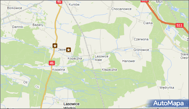 mapa Lasowice Małe gmina Lasowice Wielkie, Lasowice Małe gmina Lasowice Wielkie na mapie Targeo