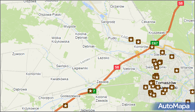 mapa Łazisko gmina Tomaszów Mazowiecki, Łazisko gmina Tomaszów Mazowiecki na mapie Targeo