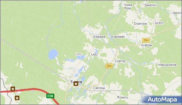 mapa Łazy gmina Tuplice, Łazy gmina Tuplice na mapie Targeo