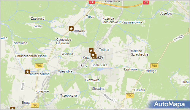 mapa Łazy powiat zawierciański, Łazy powiat zawierciański na mapie Targeo