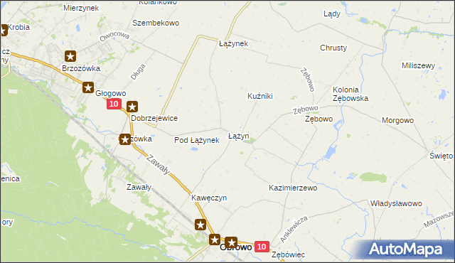 mapa Łążyn gmina Obrowo, Łążyn gmina Obrowo na mapie Targeo