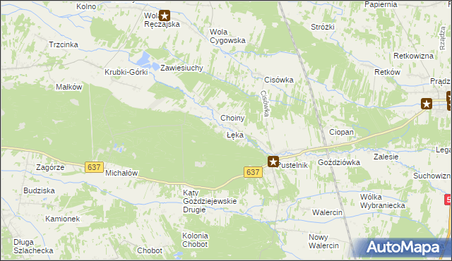 mapa Łęka gmina Stanisławów, Łęka gmina Stanisławów na mapie Targeo