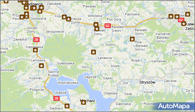 mapa Łękawica gmina Stryszów, Łękawica gmina Stryszów na mapie Targeo