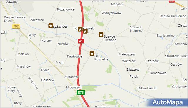 mapa Łęki Kościelne, Łęki Kościelne na mapie Targeo