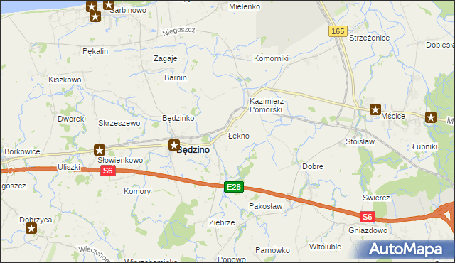 mapa Łekno gmina Będzino, Łekno gmina Będzino na mapie Targeo