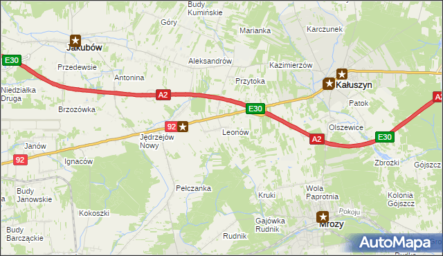 mapa Leonów gmina Kałuszyn, Leonów gmina Kałuszyn na mapie Targeo