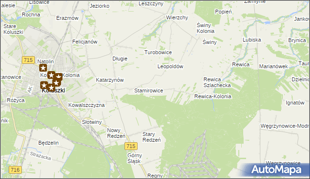 mapa Leosin gmina Koluszki, Leosin gmina Koluszki na mapie Targeo