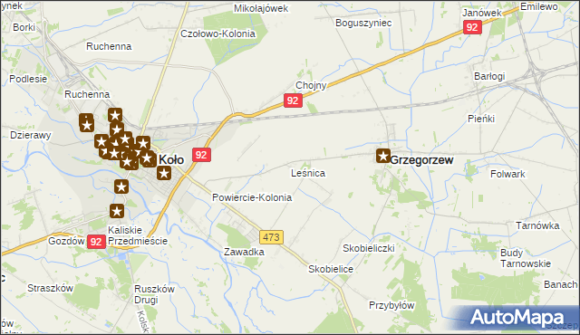 mapa Leśnica gmina Koło, Leśnica gmina Koło na mapie Targeo