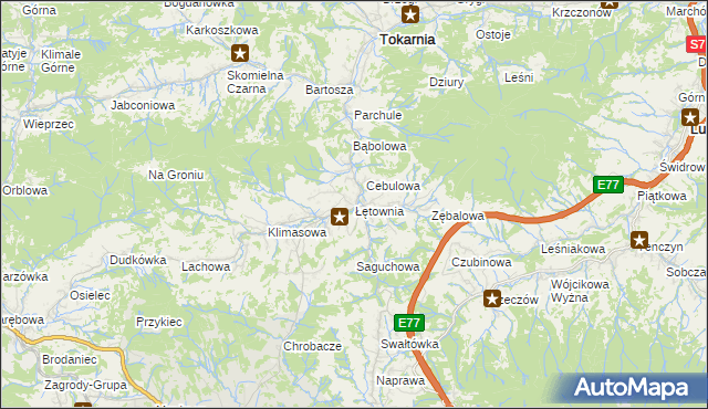 mapa Łętownia gmina Jordanów, Łętownia gmina Jordanów na mapie Targeo