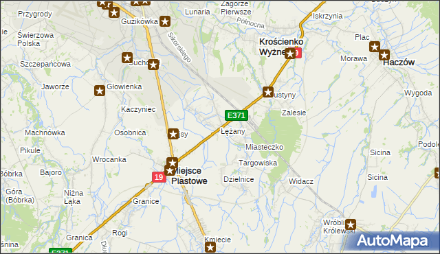 mapa Łężany gmina Miejsce Piastowe, Łężany gmina Miejsce Piastowe na mapie Targeo