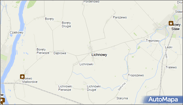 mapa Lichnowy powiat malborski, Lichnowy powiat malborski na mapie Targeo