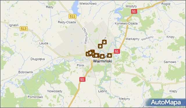 mapa Lidzbark Warmiński, Lidzbark Warmiński na mapie Targeo