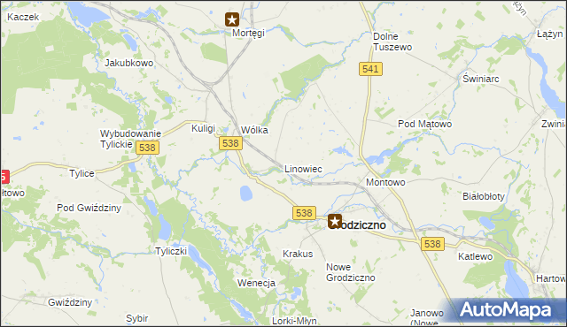 mapa Linowiec gmina Grodziczno, Linowiec gmina Grodziczno na mapie Targeo