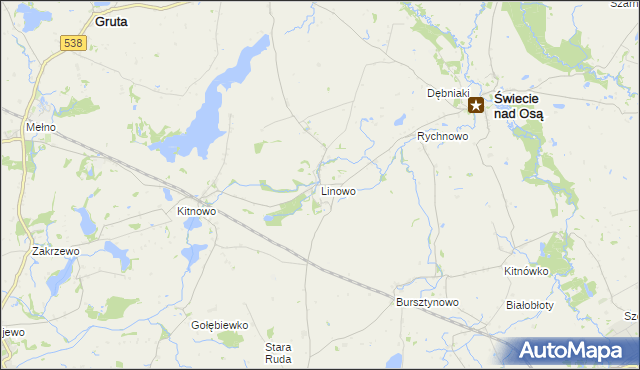 mapa Linowo gmina Świecie nad Osą, Linowo gmina Świecie nad Osą na mapie Targeo