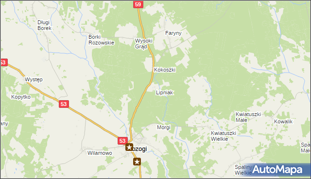 mapa Lipniak gmina Rozogi, Lipniak gmina Rozogi na mapie Targeo