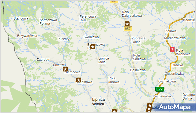 mapa Lipnica Mała, Lipnica Mała na mapie Targeo