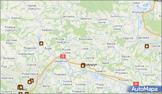 mapa Lisów gmina Skołyszyn, Lisów gmina Skołyszyn na mapie Targeo