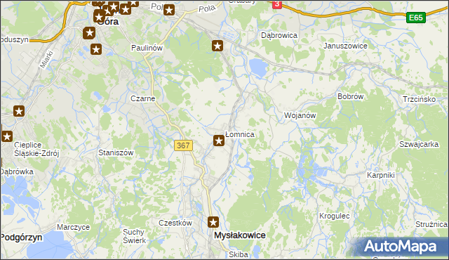 mapa Łomnica gmina Mysłakowice, Łomnica gmina Mysłakowice na mapie Targeo