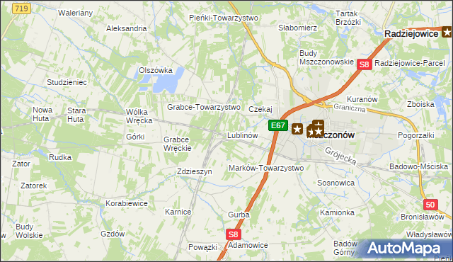 mapa Lublinów, Lublinów na mapie Targeo